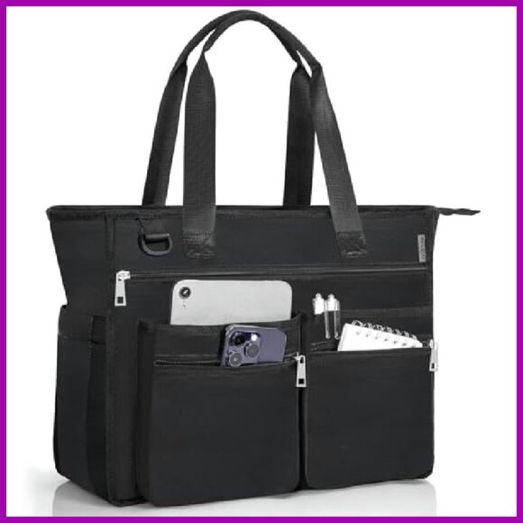 Large Tote Bag with 13 Pockets for Work Travel Gym Laptop - Picture 2 of 7